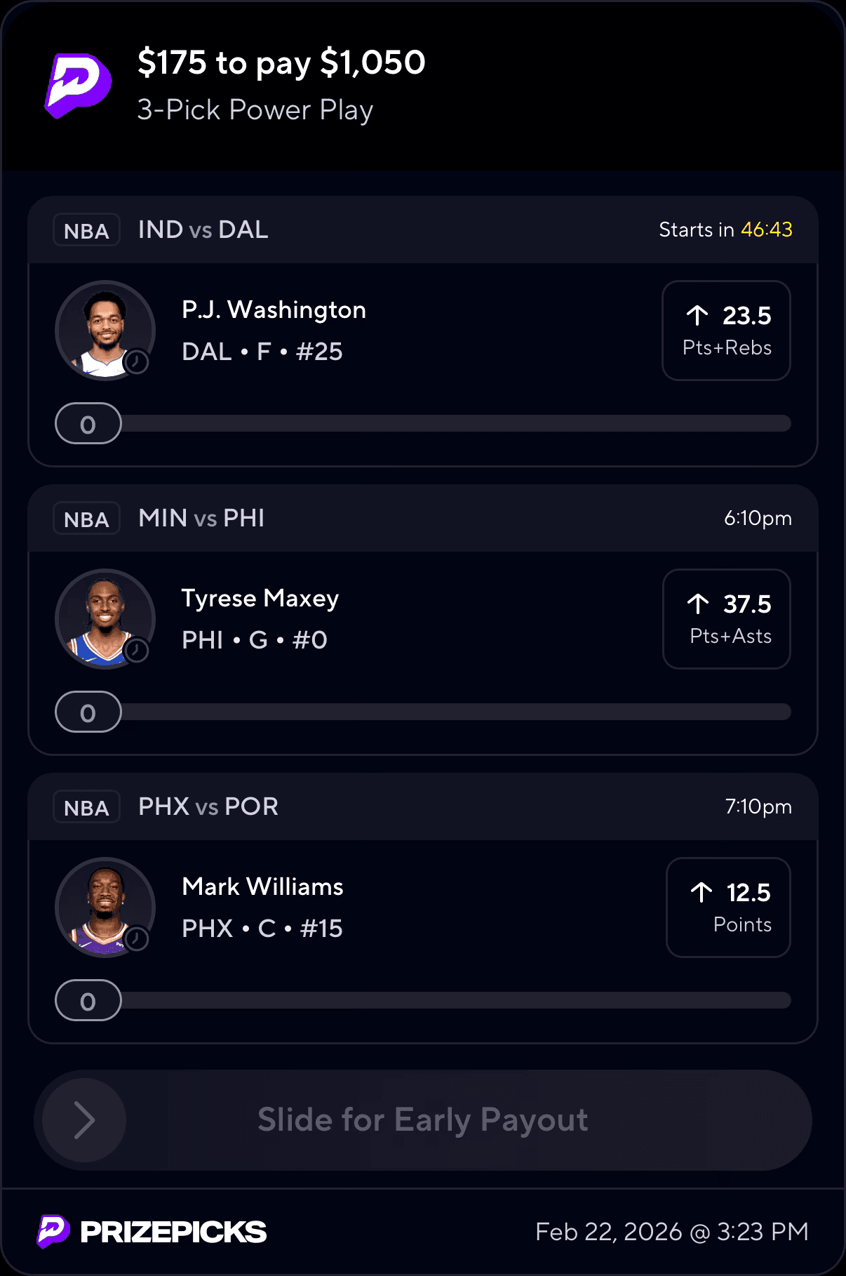 Sneak Rav Goat PJ Washington, Tyrese "Always Chalks Us" Maxey, and Suns goat Mark Williams